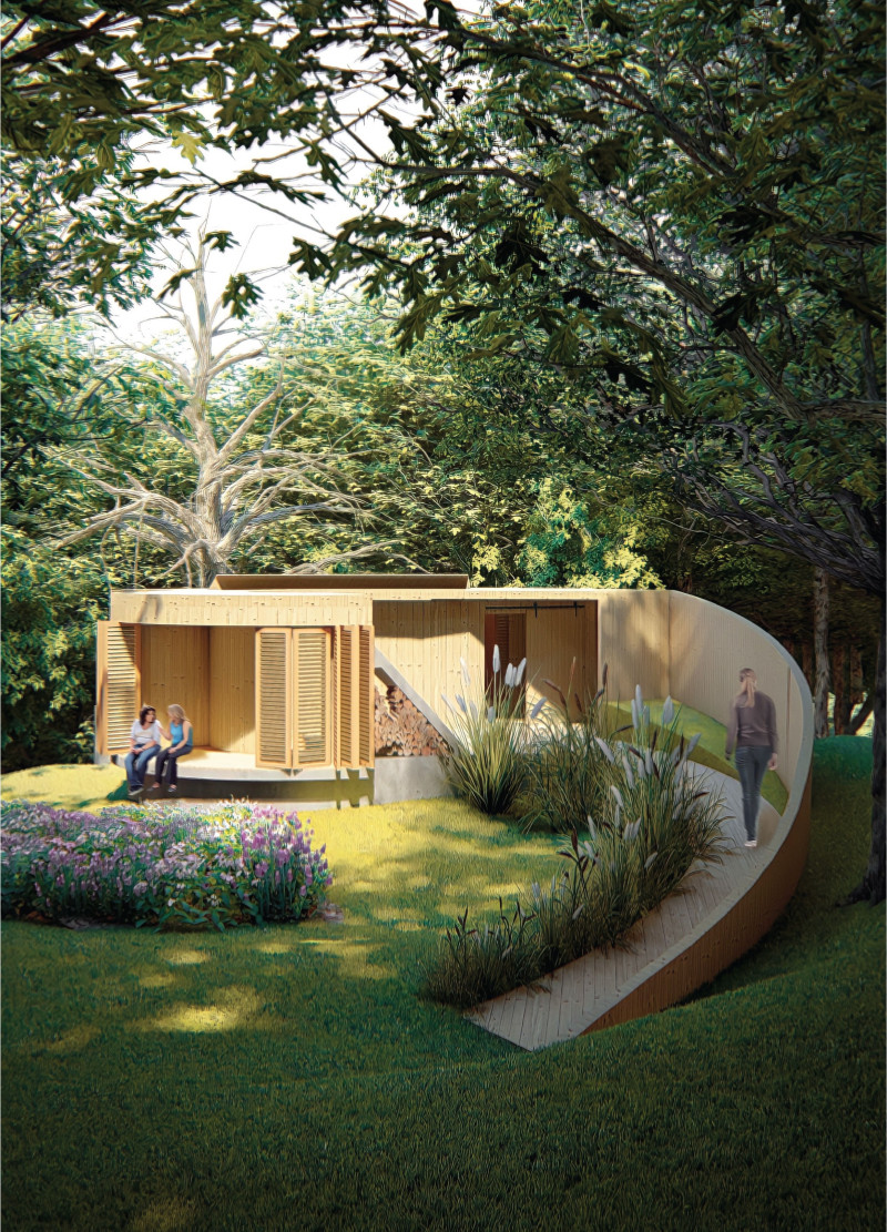 Charred Wooden Shingles and Zenithal Openings in a Tranquil Meditation Retreat