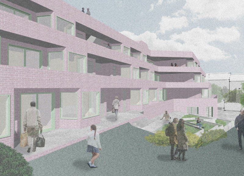 A Flexible Community Housing Solution with Charred Wooden Shingles and Glass Facades