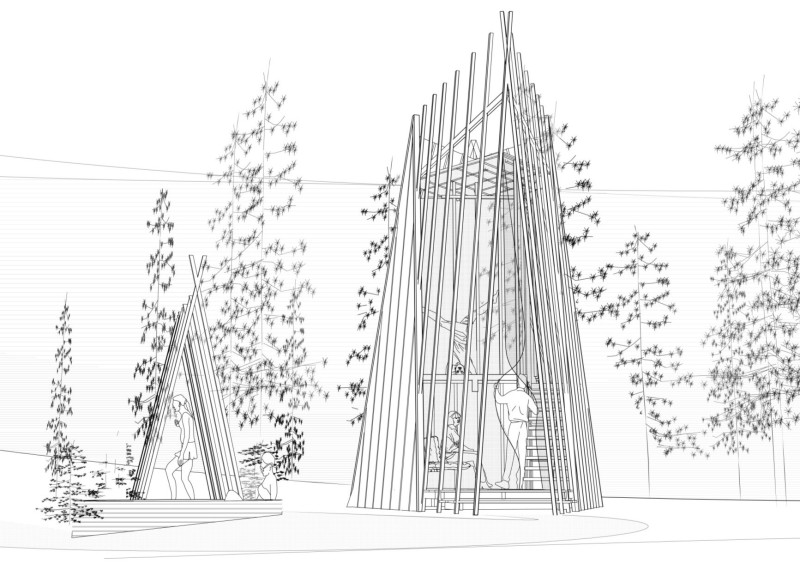 Membrane Façade and Triangular Frames Creating a Secluded Retreat in Nature