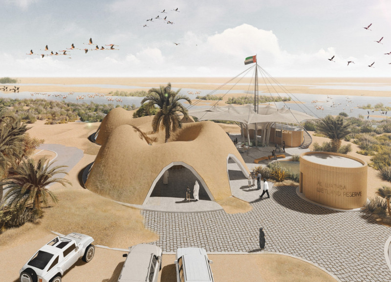 Geodesic Forms of Palm Fronds Merging with Desert Ecosystems in an Educational Center