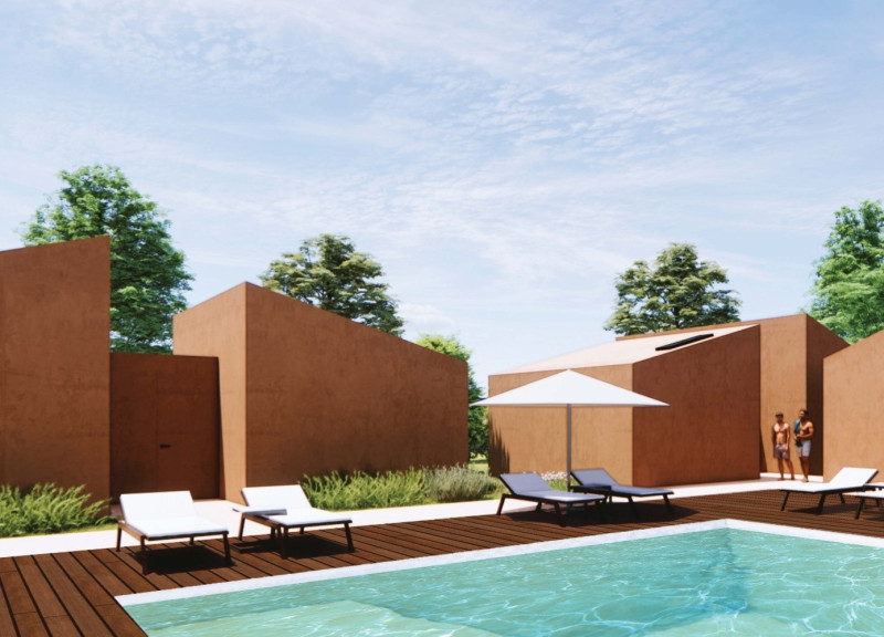 Natural Pool and Cross Laminated Timber Homes in the Umbrian Landscape