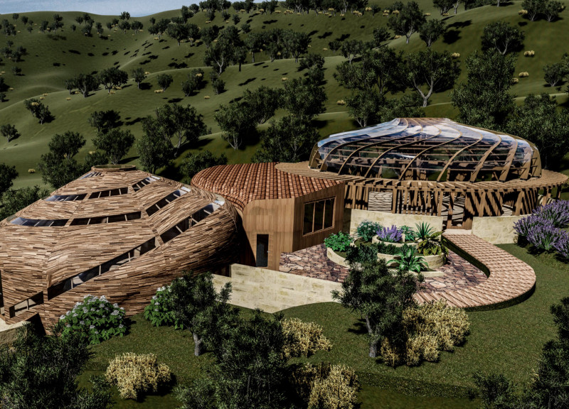 Curvilinear Community Spaces Enhanced by Biophilic Design and Natural Materials