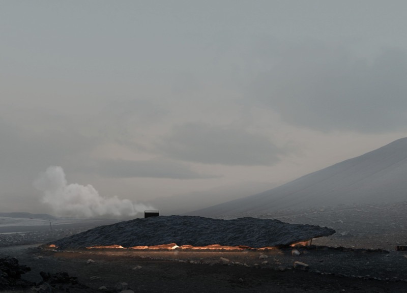 Buried Concrete Escape with Dark Wood Accents
