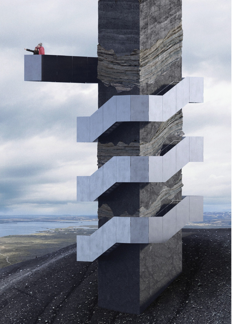 Exposing Volcanic Layers with Tephra and Concrete in a Geological Observatory