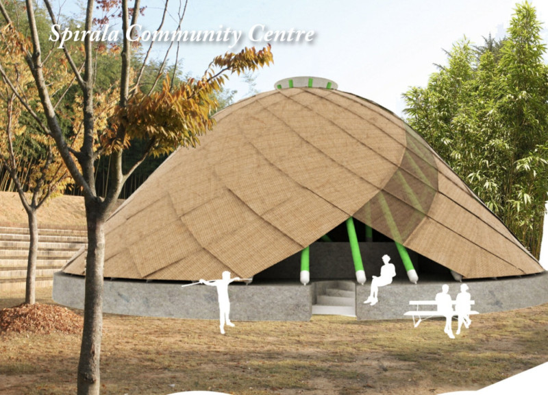Spiral Structure Crafted from Bamboo and Natural Fiber Panels Serving Community Resilience