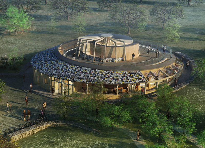 Spiral Structure Crafted from Upcycled Materials and Engineered Timber Emphasizing Community Connectivity