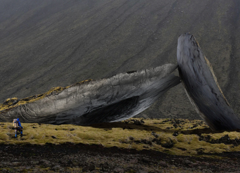Eroded Concrete Forms Engaging the Volcanic Landscape