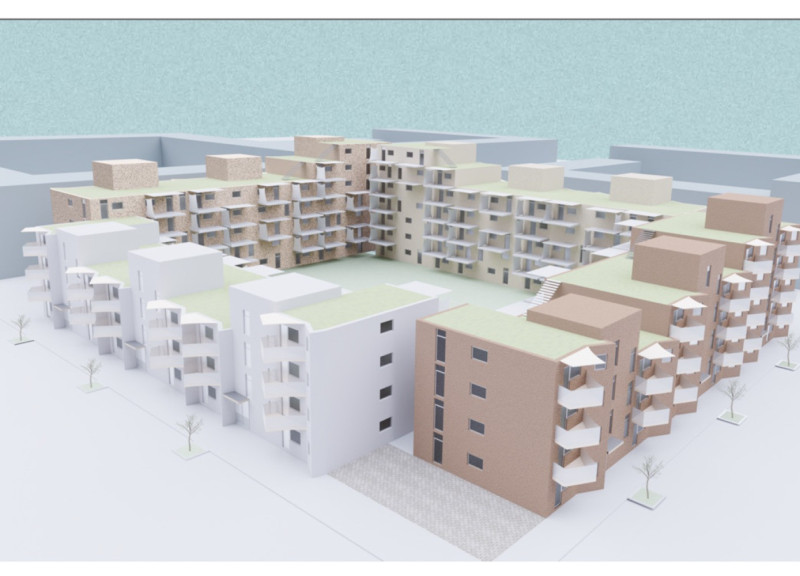 Parametric Housing Units with Fiberc Facades and Rooftop Landscapes