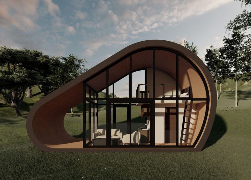 Glued Timber Structure with Sloping Roof for Water Collection