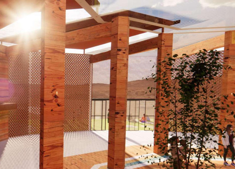 Rammed Earth Structure with Natural Timber Accents Creating Community-Centric Spaces