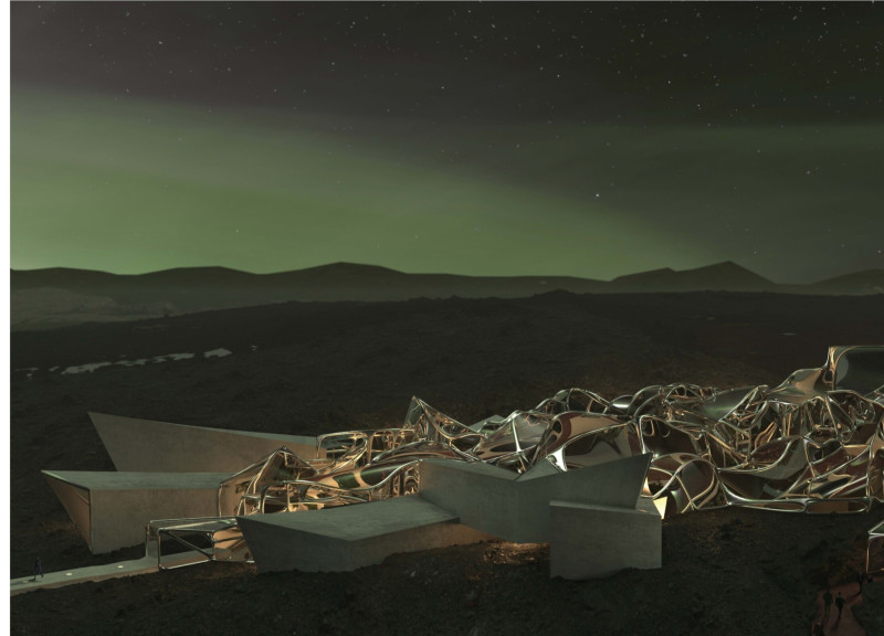 Floating Garden with Hydroponic System in a Volcanic Landscape