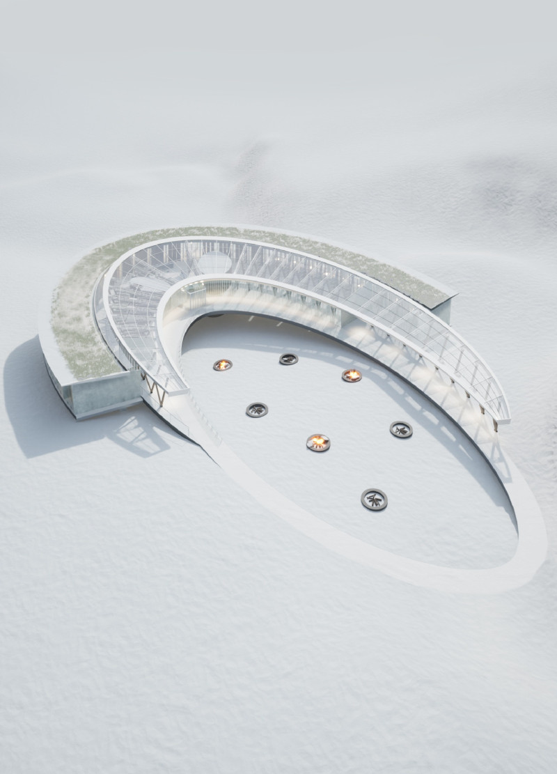 Oval Platforms Crafted with Concrete and Wood in a Culinary Experience Center