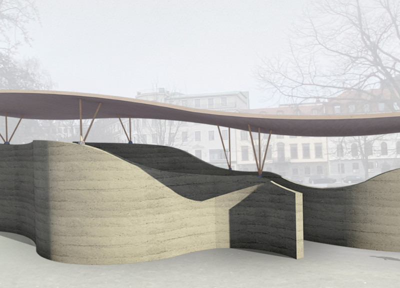 Rammed Earth Waves Intersecting Community Engagement in a Public Pavilion