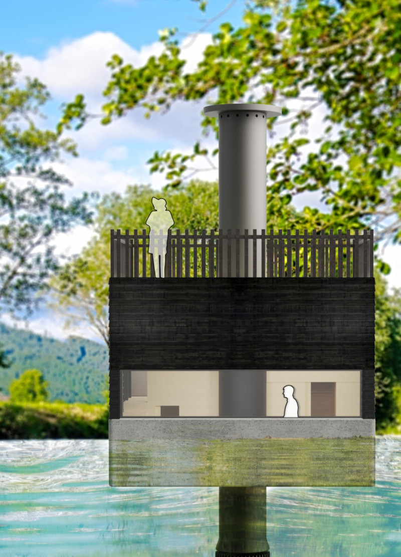 Floating Habitat with Ecological Concrete and Charred Wood Finish