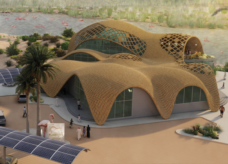 Integrated Wetland Center with Reed Bricks and Organic Roof Design