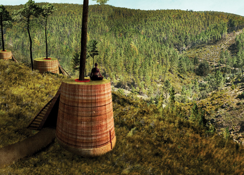 Rammed Earth Structures Embracing Pinus Pinaster with Celestial Alignment for Mindful Retreats