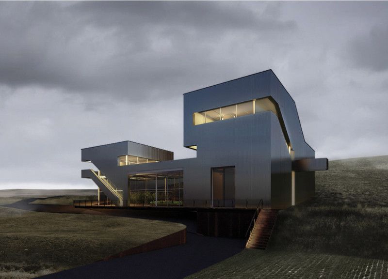 Translucent Façade of Recycled Glass and Corrugated Aluminum in a Community Integration Hub