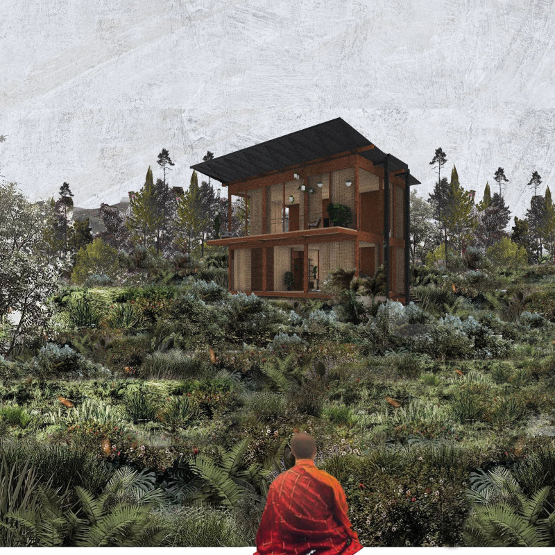 Elevating Nature with Steel and Stone in a Healing Retreat