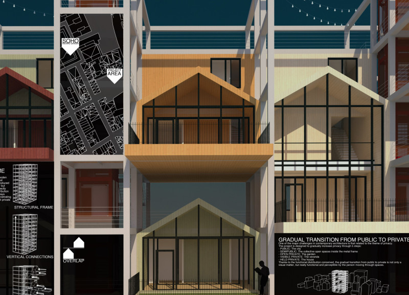 Vertical Living Within a Lightweight Metal Frame and Wooden Modules