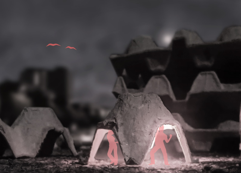 Molded Pulp Booth with Bioplastic Raincoat Enhancing Community Interaction