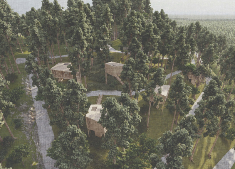 Floating Pods of Wooden Tranquility in a Natural Landscape