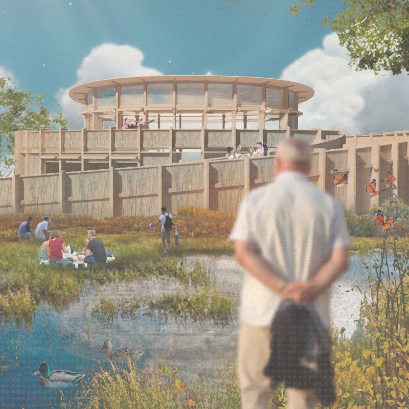 Wood Columns and Rainwater Harvesting in a Community Hub for Cultural Exchange