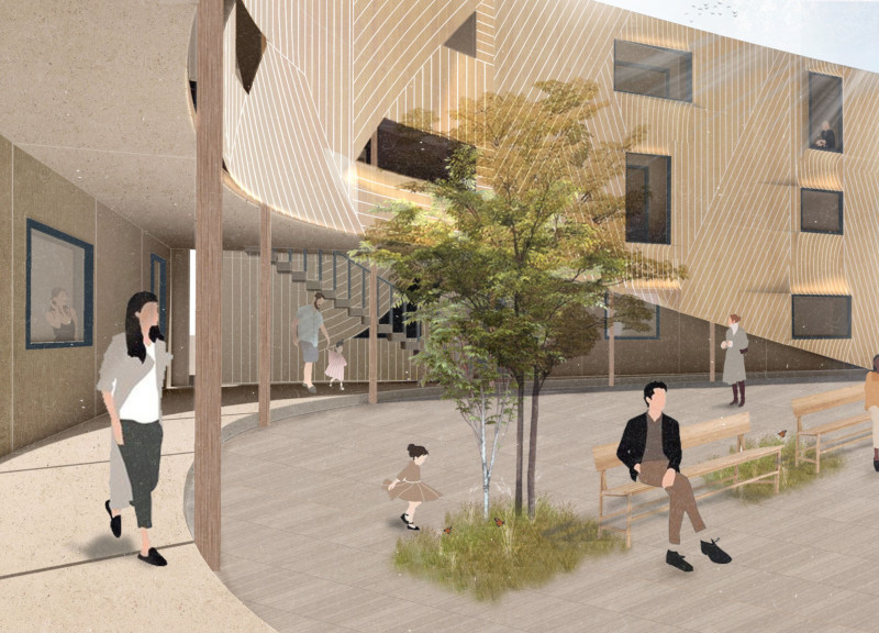 Custom Wood Skin Transforming Community Living with Upcycled Ash