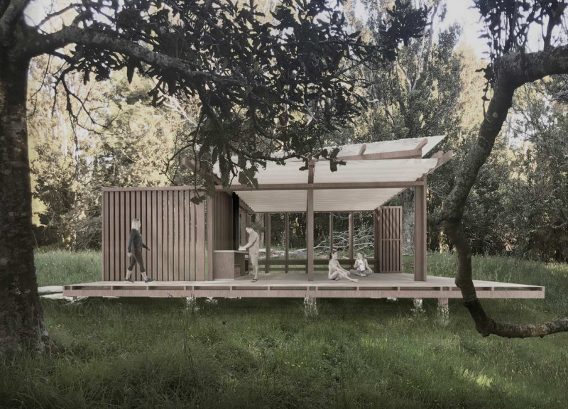 Timber Altar Beneath a Soft Fabric Ceiling in a Tranquil Retreat