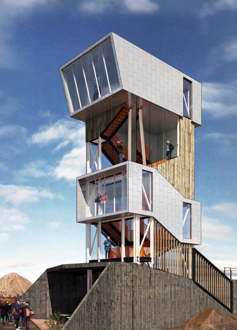 Green Slab over Concrete Walls Enhancing Visitor Engagement Amid Geological Features