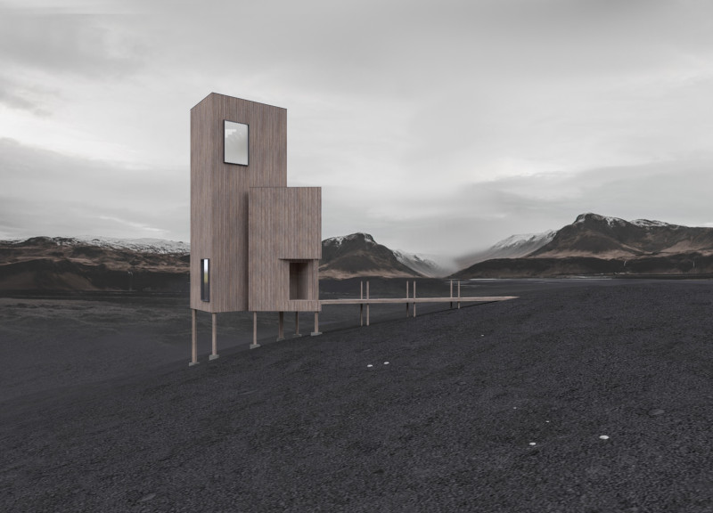 Wooden Skeleton Overlooking Volcanic Scenery with Panoramic Views