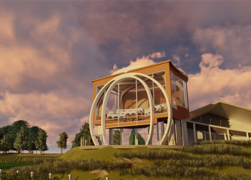 Grape-Inspired Ramp with Wood Elements Enhancing Vineyard Tastings