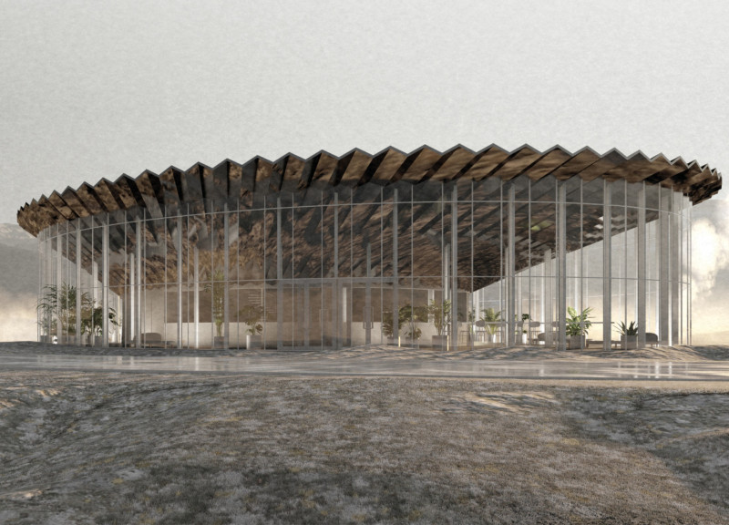 Reflective Facades and Green Roofs in a Community-Centric Cinema Pavilion