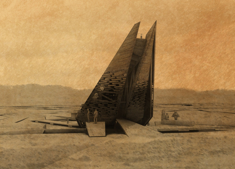 Cave Tower Crafted with Volcanic Ash and Glulam Beams in Geothermal Landscape