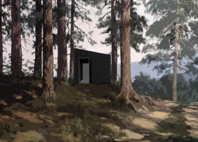 Charred Wood Retreat Elevated on Steel Platforms