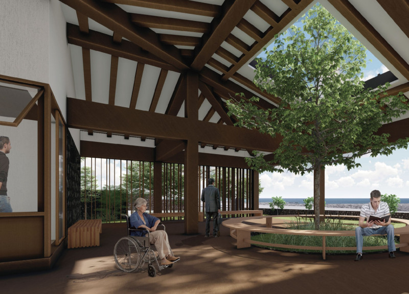Basalt Inspired Spaces Emphasizing Natural Ventilation for End-of-Life Care