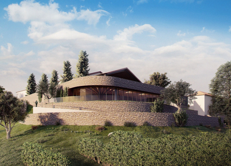 Terraced Design Embracing Corten Steel and Natural Stone for Wine Tasting Engagement