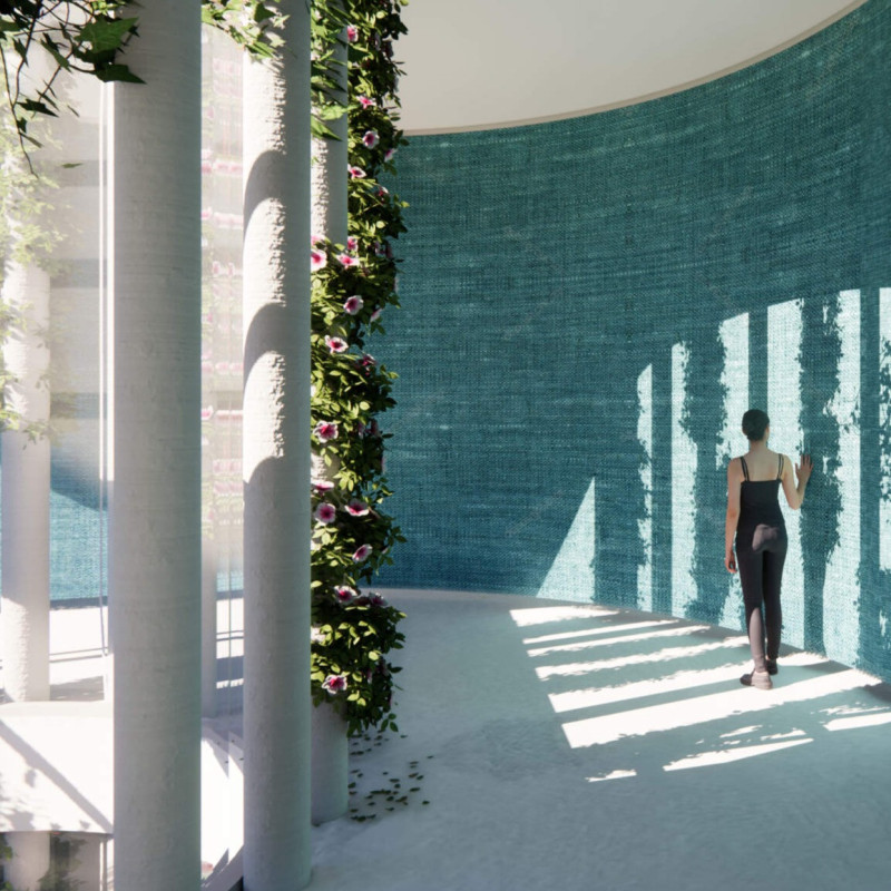 Light Pillars and Natural Fabrics in a Tranquil Residential Space