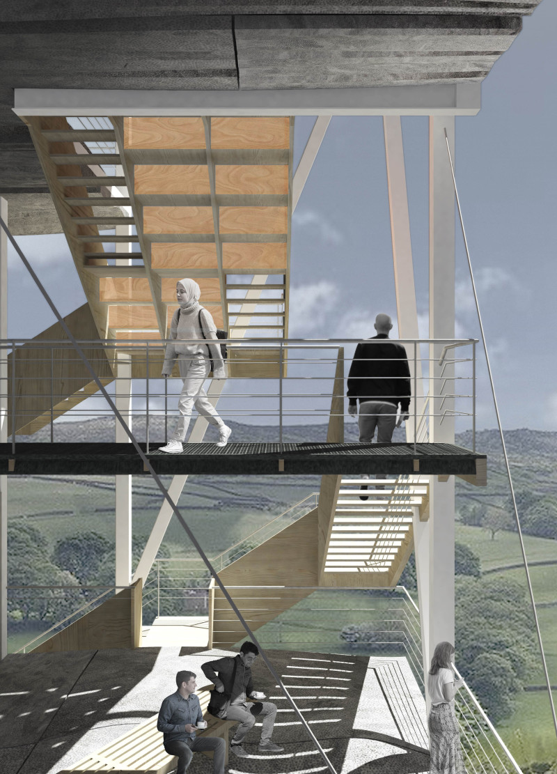 Sand-Cast Concrete Observatory with Spiral Staircase Overlooking Diverse Landscapes