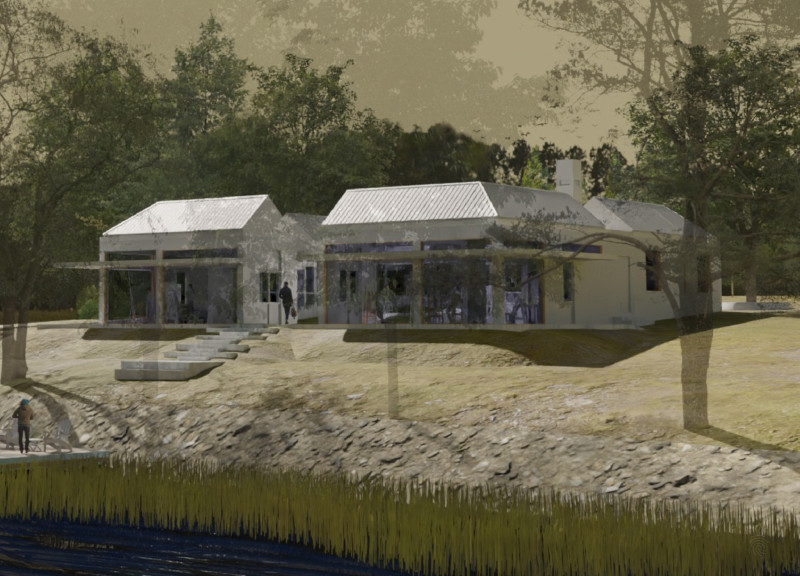 Bat Tower and Courtyard Blend in Artistic Residence by the Lake