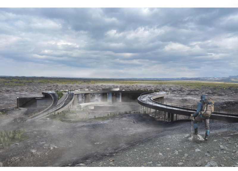 Lava Stone and Reinforced Concrete Structure Embracing the Volcanic Landscape as a Visitor Center