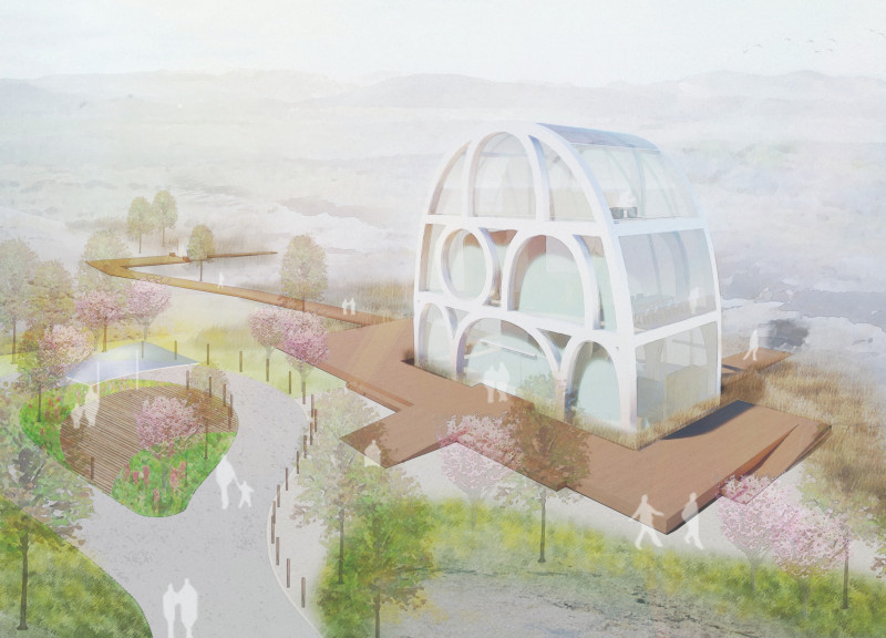 Solar-Powered Observation Tower Surrounded by Wildflower Gardens