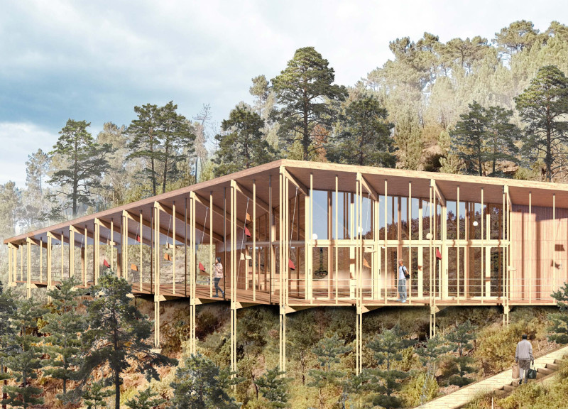 Charred Wooden Shingles and Cross-Laminated Timber Panels Define Sustainable Urban Community Spaces