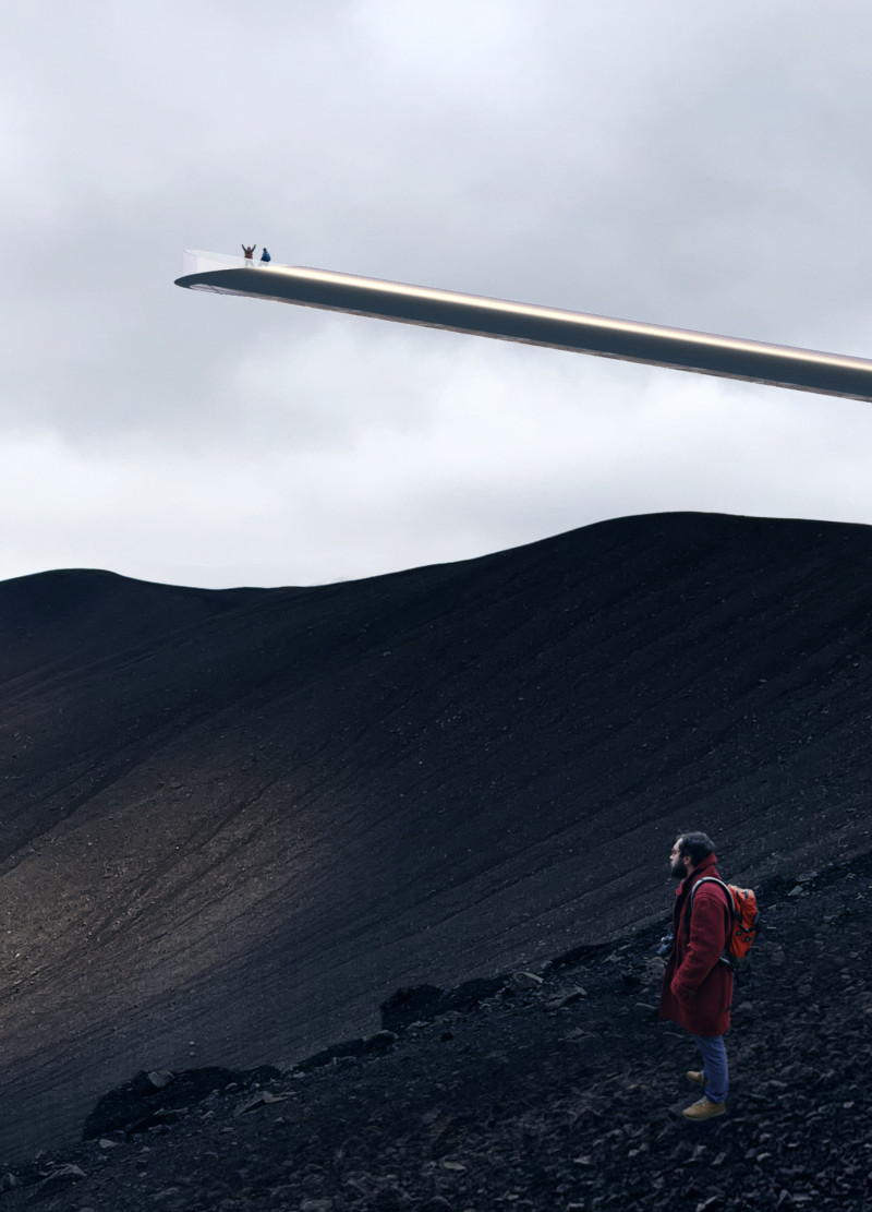 Elevated Stainless Steel Viewpoint over Icelandic Volcano