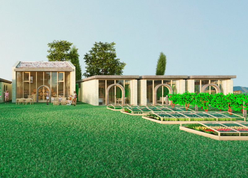 Community Retreat Featuring Stone Walls and Clay Tile Roofs