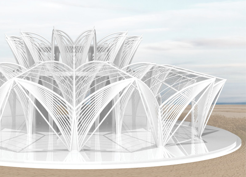 Winged Structure with Etfe Canopy Overlooking Wetlands