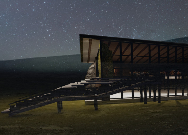 Basalt Structures and Green Roof Integration in a Sustainable Dining Experience