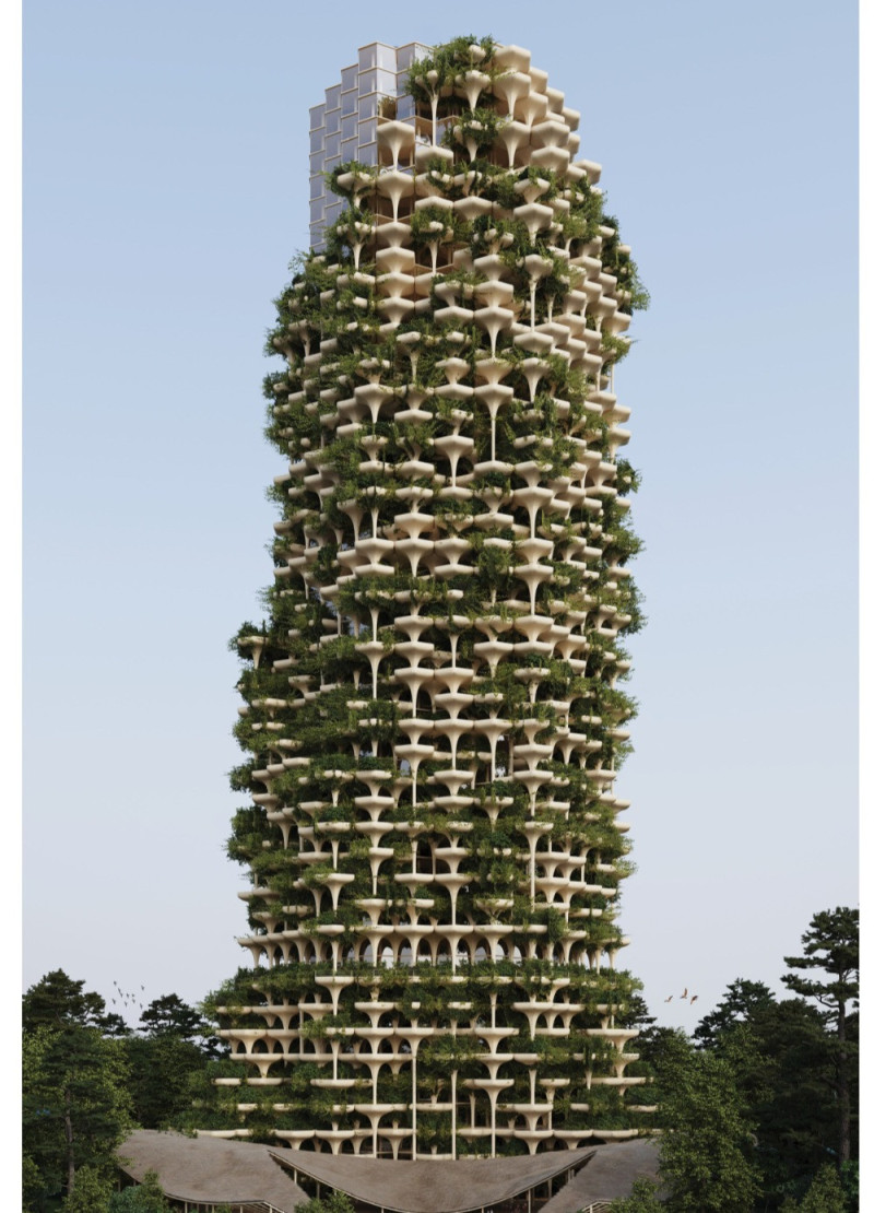 Timber Structure Embracing Community with High-Rise Gardens and Cultural Symbolism
