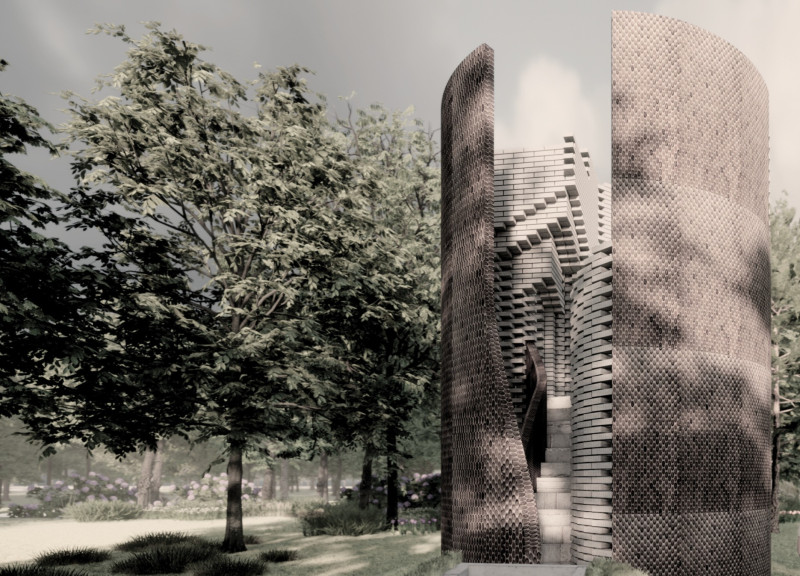 Gray Bricks and Metal Plates Reflecting Identity in a Memorial Space