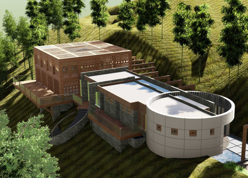 Photovoltaic Glass Pavilion Enabling Meditation Overlooking Nature