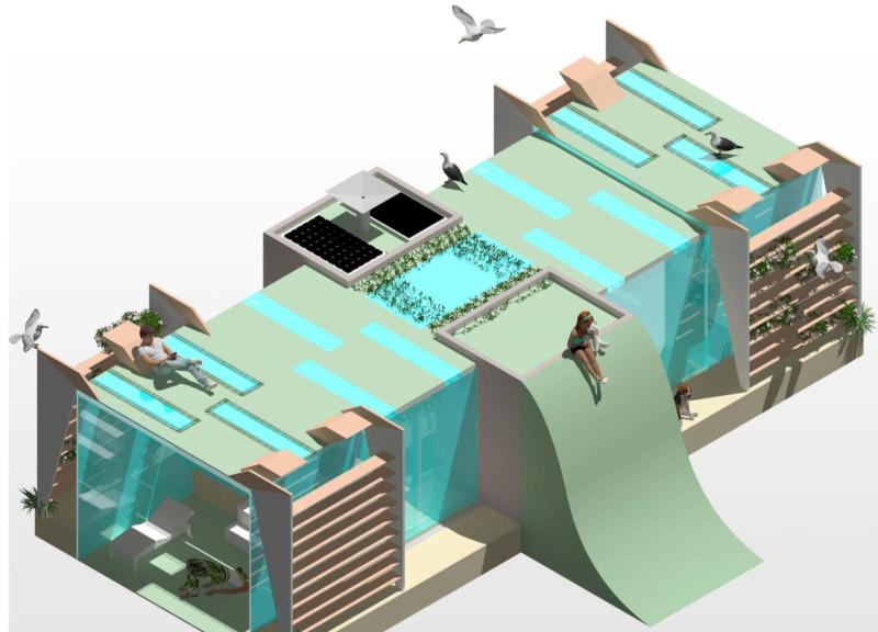 Green Roof Oasis with Timber Flooring and Stone Cladding